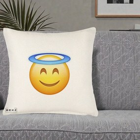 Perna Decorativa Emoji Inger cu Aureola, 40x40 cm, Crem Reliefat, Husa Detasabila, Perna Inclusa, BEKZ®