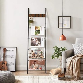 Scara decorativa cu 4 agatatori, PAL melaminat, negru, Vasagle