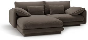 Colțar maro cu tapițerie din catifea (cu colț pe partea stângă /cu șezlong) Torino – Micadoni