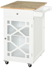 HOMCOM Cărucior de servire - cărucior pentru bucătărie pe roți - sertar, dulap, suport pentru prosoape -  alb | Aosom Romania