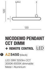 Lustra LED suspendata cu telecomanda NICODEMO CCT DIMM BK