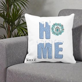Perna Decorativa HOME Iarna cu Coroana, 40x40 cm, Alba Mata, Husa Detasabila, Perna Inclusa, BEKZ®