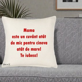 Cadou pentru Mama - Perna Personalizata Mama Cuvant Mic, 40x40 cm, Crem Reliefat, Husa Detasabila, Perna Inclusa, BEKZ®