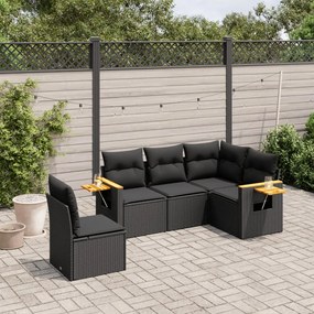 3259213 vidaXL Set mobilier de grădină cu perne, 5 piese, negru, poliratan
