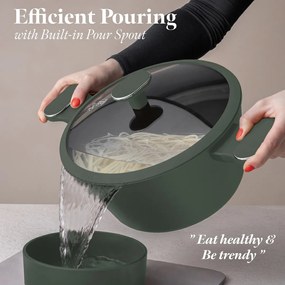 Set oale si tigai cu capace, 15 piese Green Matt Berlinger Haus BH 8208N, verde mat, antiaderente cu titan, inductie