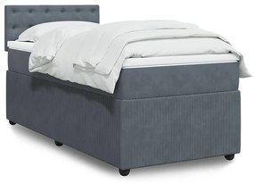 vidaXL Pat box spring cu saltea, gri închis, 90x190 cm, catifea