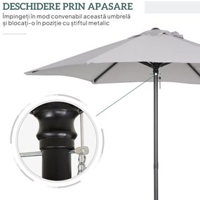 Outsunny Umbrelă Rotundă de Grădină cu Manivelă, Structură din Aluminiu, Φ196x200cm, Gri Deschis | Aosom Romania