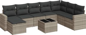 vidaXL Set canapele de grădină cu perne, 9 piese gri deschis poliratan