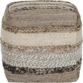 Pouf din iută, lână și bumbac țesut manual, 45 x 45 x 45 cm, „Jute Wool Footrest"