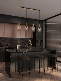 Lustra cu 4 pendule, Metal, Auriu, Sticla, Fumurie, MAHO