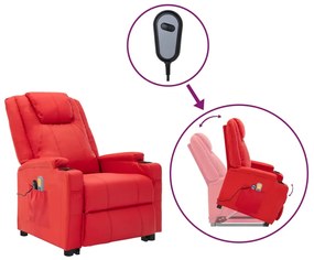 3100334 vidaXL Fotoliu rabatabil masaj cu ridicare, roșu, piele artificială