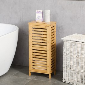 Kleankin Dulap pentru Baie din Bambus, Spațiu de Depozitare Pardoseală cu Raft Reglabil, Design Natural | Aosom Romania