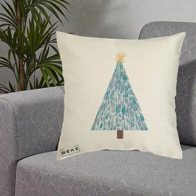 Perna Decorativa Brad de Craciun Acrilic Albastru, 40x40 cm, Ecru, Husa Detasabila, Perna Inclusa, BEKZ®
