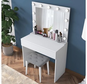 Măsuță de toaletă cu taburete Bojoremo 21 (cu oglindă) (cu iluminat LED) (alb). 1107278