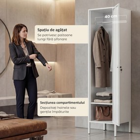 HOMCOM Dulap Metalic Slim cu Ușă Blocabilă și Suport pentru Etichete, Dulap Multi-Funcțional cu Bară pentru Haine, Rafturi, pentru Casă sau Birou, 40x40x179 cm, Alb | Aosom Romania