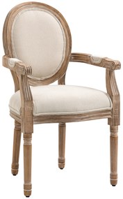 HOMCOM Scaun de Sufragerie cu Brațe, Scaune în Stil Clasic cu Tapițerie din Material Textil, 56x54x96 cm, Alb Crem | Aosom Romania