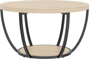 HOMCOM Măsuță de Cafea Rotundă cu 2 Rafturi, Picioare Metalice, Blat Gros, 80x80x43,8 cm, Finisaj Lemn Natur | Aosom Romania