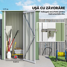 Outsunny Magazie de Gradina sopron Pentru Unelte din Otel, casuta de Gradina Usi Glisante, 142x84x189cm, Verde | AOSOM RO