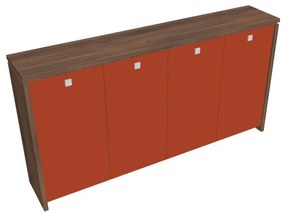 Dulap mediu pentru haine Verno 248 x 46 x 130 cm, uși de sticlă, nuc / portocaliu