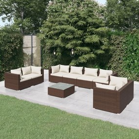 3102290 vidaXL Set mobilier de grădină cu perne, 9 piese, maro, poliratan