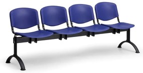 Bancă din plastic ISO II, 4 locuri - picioare negre, albastre