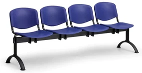 Bancă din plastic ISO II, 4 locuri - picioare negre, albastre