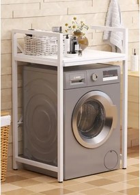 Suport raft pentru mașină de spălat și uscător cu sertar,alb