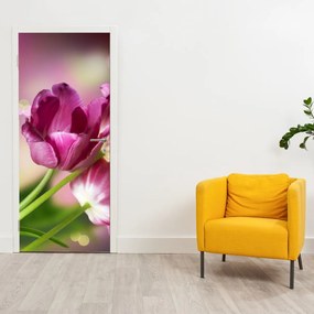 Fototapet pentru ușă - Lalele roz (95x205cm)