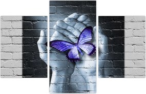 Tablou - Fluture violet pe perete (90x60 cm)