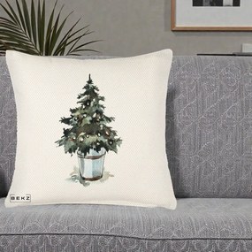 Perna Decorativa Brad in Galeata Watercolor, 40x40 cm, Crem Reliefat, Husa Detasabila, Perna Inclusa, BEKZ®