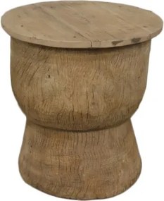 Măsuță laterală sculptată din lemn reciclat, 49×49×52 cm, „Knot"
