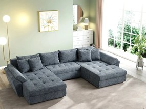 Colțar extensibil dumonde cu ladă de depozitare si sezut confortabil din spuma high-density, Loana U Euphoria Grafit 355x185 cm