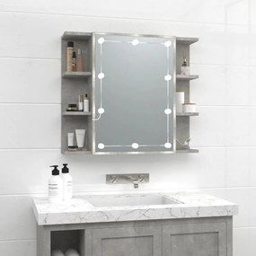 808877 vidaXL Dulap cu oglindă și LED, gri beton, 70x16,5x60 cm