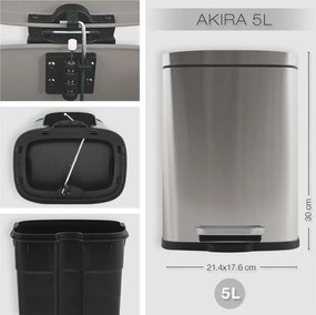 Coș de gunoi argintiu mat cu pedală din oțel 5 l Akira – Spirella