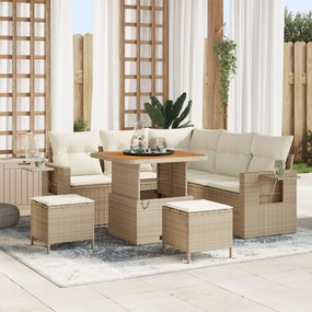 vidaXL Set de Sofa pentru Grădină din 8 Piese cu Perne Bej din Ratan Poly Acacia