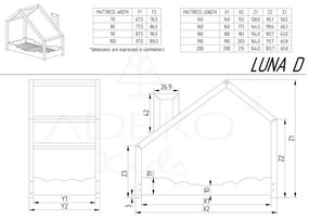 Pat din lemn de pin în formă de căsuță Adeko Luna Drom, 90 x 200 cm