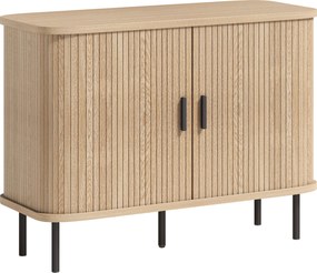 HOMCOM Bufet pentru living, corp de depozitare cu 2 uși culisante tambur cu lamele și 4 compartimente, stejar | Aosom Romania