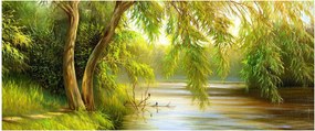 Tablou - Salcie lângă lac, pictură în ulei (120x50 cm)