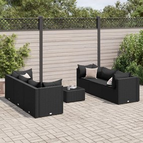 3308027 vidaXL Set mobilier de grădină cu perne, 7 piese, negru, poliratan