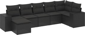 vidaXL Set canapele de grădină cu perne, 7 piese, negru, poliratan