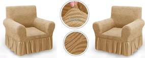 Set 2 Huse elastice pentru fotolii, cu volanas si model Jacquard Bej in dungi
