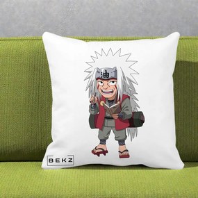 Perna Personalizata Naruto Jiraiya Sensei Chibi, 40x40 cm, Alba Mata, Husa Detasabila, Perna Inclusa, BEKZ®