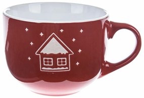 Cană de Crăciun din ceramică Snowy cottage roșu, 500 ml