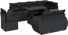 vidaXL Set mobilier de grădină cu perne, 9 piese, negru, poliratan