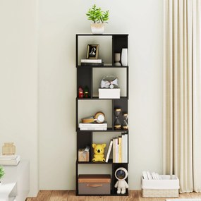 HOMCOM Bibliotecă cu 5 Rafturi Divizate în Formă de S din Lemn, 60x24x184.5 cm, Negru | Aosom Romania