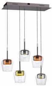 Lustra LED Smart cu Telecomanda, CCT, 5 pendule, Sticla, Multicolor, Q-KON