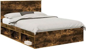 vidaXL Cadru de pat Stejar fumuriu 140 x 200 cm Lemn de pin masiv