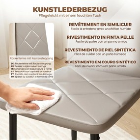 HOMCOM Set de 6 Scaune de Sufragerie, cu Spătar Înalt cu Cusături Tip Romb din Piele Ecologică și Oțel, 41x50x97 cm, Gri | Aosom Romania