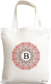Sacosa de Panza pentru Cumparaturi, Geanta Tote, Cu litera B si Mandala, 38x34.5 cm, Alba, BEKZ®