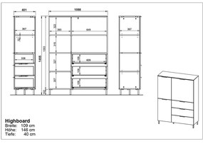 Comodă înaltă gri cu aspect de lemn de stejar 109x146 cm California - Germania